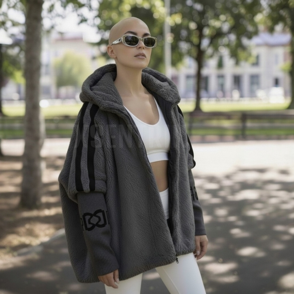 Smoke Gray Faux Fur Hooded Jacket